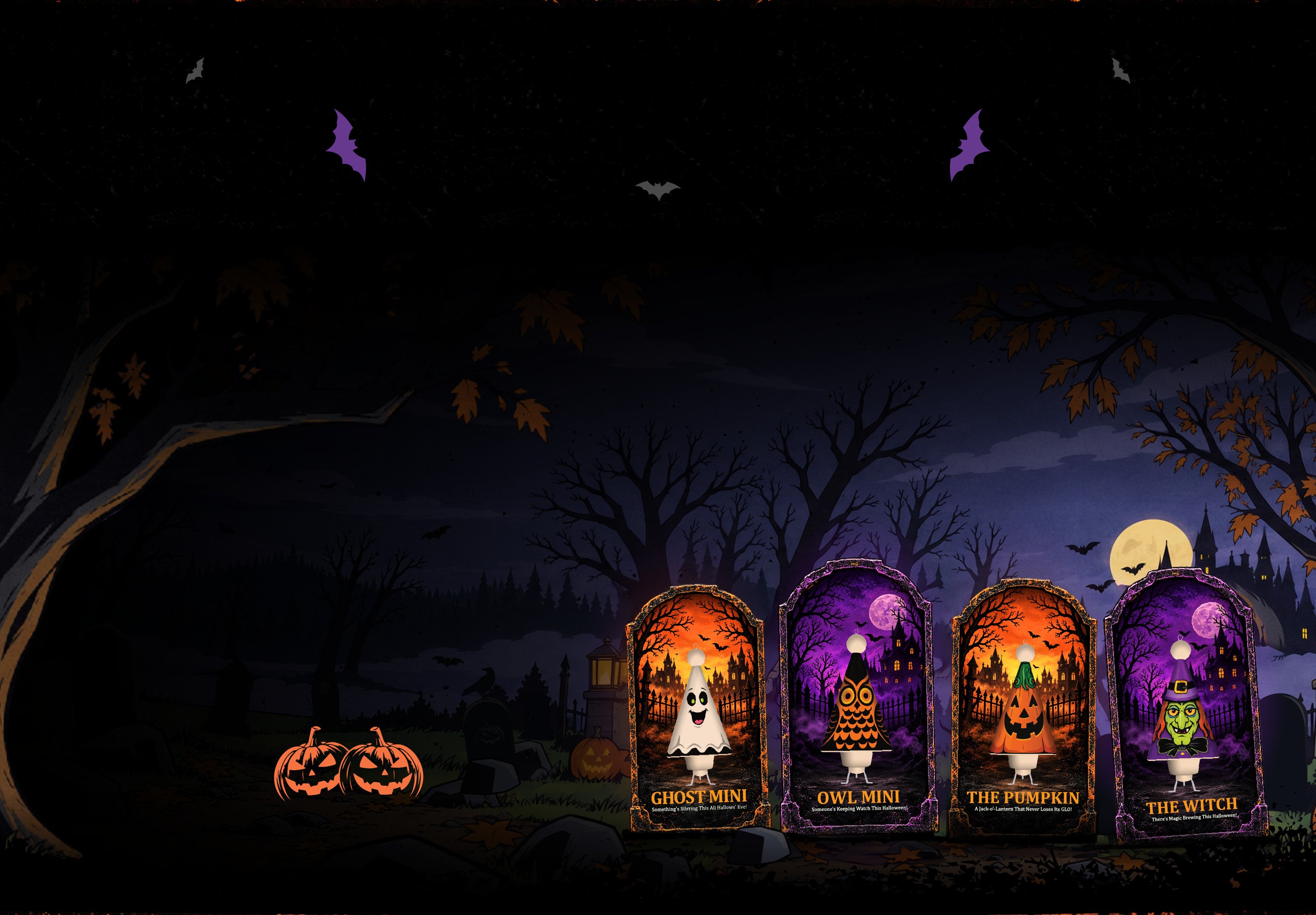 Ghost, Owl, Pumpkin and Witch minis