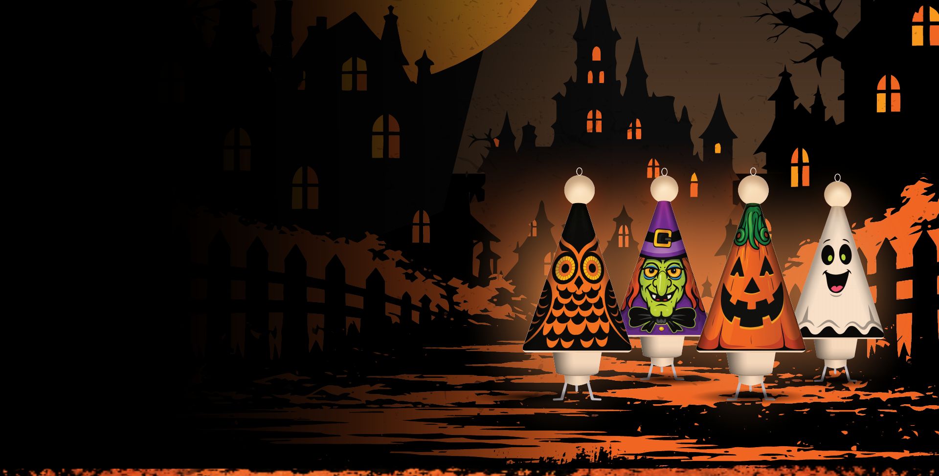 GHOUL-GLO Owl, Witch, Pumpkin and Ghost minis